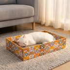 Set of 2 Cat Scratching Boxes, 17x10 in 6 Pcs Corrugated Cardboard Pad with 2 Boxes, Large Cute Reversible Kitty Sofa Bed, Refillable Wave Shaped Lounge, Interactive Kitten Toy for Indoor Cat