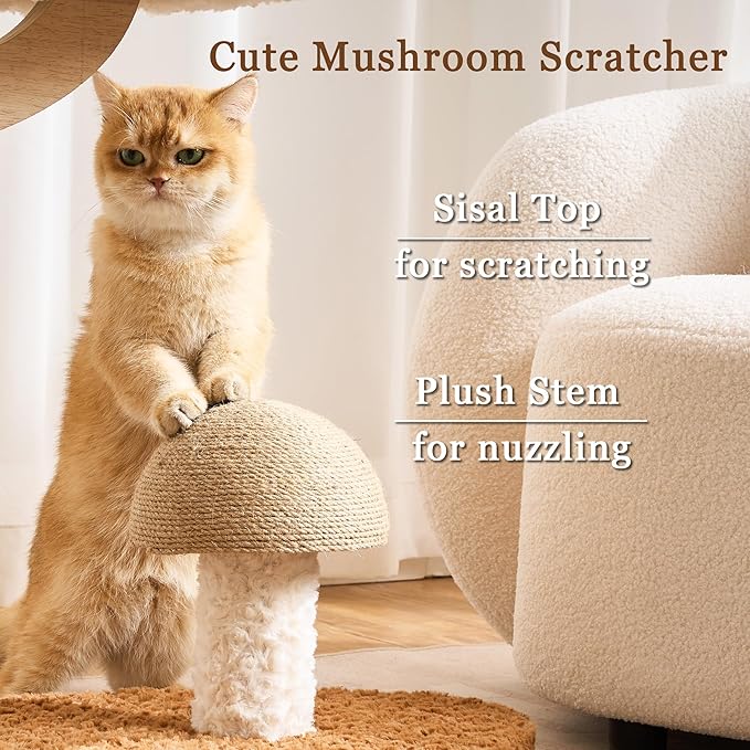 Modern Cat Tree Tower for Indoor Cats Large Adult, 37 inch Flower Cat Tree with Scratching Post, Luxury Aesthetic Cat Tree with Cloud-Soft Flower Perches and Physical Mouse-Sound Hanging Toy