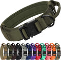 Joytale Tactical Dog Collar with Handle and Metal Buckle, Heavy Duty Padded Military Collar with 2 Patches for Training, Adjustable for Large Dogs, ArmyGreen, L