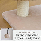 PetPals 23" High Handwoven Recycled Paper Rope Baskets Bed and Perch, Sisal Scratching Post, Playful Teaser Toy, Washable Cushion, for Indoor Cats (Beige)