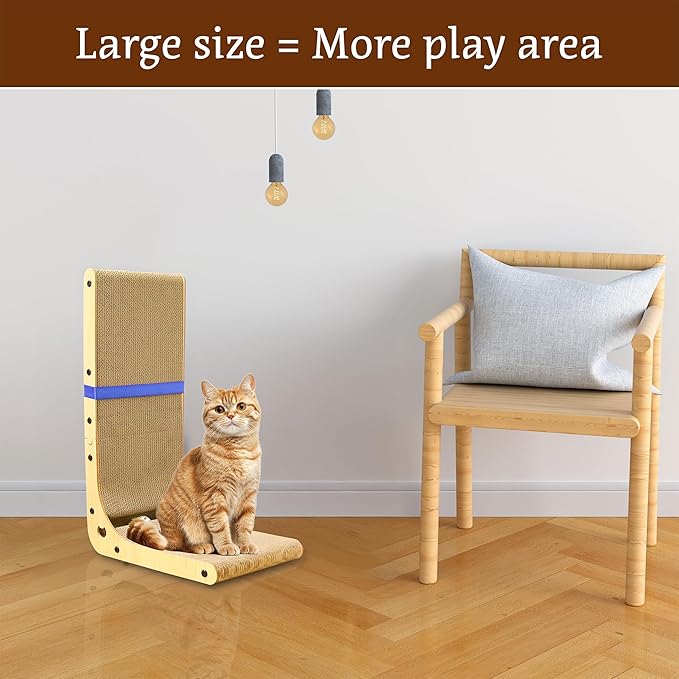 27" L Shaped Cat Scratchers for Indoor Cats, Corrugated Cardboard Cat Scratcher Pad, Vertical Scratching Board Indoor Use Protecting Furniture Scratch Pad, Cardboard Scratching with Ball Toy