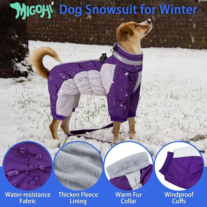 MIGOHI Full Body Dog Coat - Warm Reflective Small Dog Winter Coat with Harness, Turtleneck Fleece Jacket for Dogs,Four-Leg Windproof Puffer Jackets Snowsuit with Zipper for Small Medium Large Dogs,XS