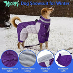 MIGOHI Full Body Dog Coat - Warm Reflective Winter Coat for Medium Dogs with Harness,Turtleneck Dog Fleece Jacket,Four-Leg Windproof Puffer Jackets Snowsuit with Zipper for Small Medium Large Dogs,L
