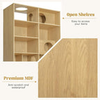 Bookcase Wooden Cat Tree, Natural Color Bookshelf Indoor Cat House Pet Furniture, Display Case with Storage, Cat Litter Box Enclosure Climbing Shelf