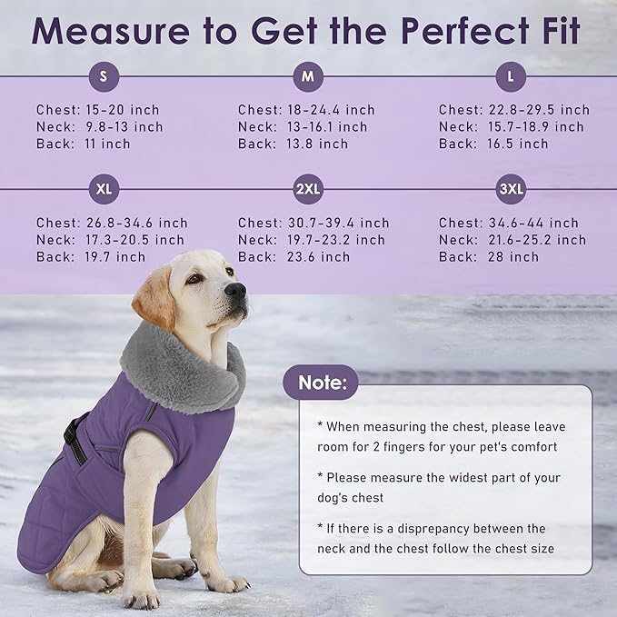 Dog Coat, Waterproof Dog Winter Jacket with Adjustable Buckle, Reflective Turtleneck Pet Snow Vest Warm Fleece Sweater for Small Medium Large Dogs - Purple, 3XL