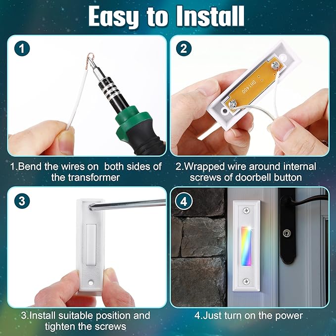 Saillong 1 Piece Lighted Doorbell Button, Wall Mounted Garage Door Opener Switch with LED Light Compatible with Most Wire Doorbell Chimes, Transformer, Ringer, Buzzers (White,Colorful Light)