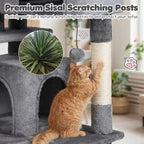 Tangkula Cat Tree Tower, 52 Inch Multi-Level Cat Tower with Sisal Scratching Posts, Cushioned Top Perch, Large Dual Condos & Ladder, 2 Hanging Balls, Jumping Platforms for Indoor Cats (Light Gray)