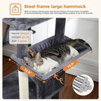 PAWZ Road Large Cat Tower, 70 Inches Tall Cat Tree with 2 Cozy Condos, 2 Plush Perch, Large Basket, 2 Scraching Pad & 6 Scraching Posts for Indoor Cats Adult, Dark Gray