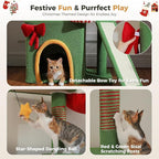 PEQULTI 83-108'' Floor to Ceiling Cat Tree for Large Adult Cats, Christmas Cat Tower with Adjustable Height with 3 Large Condos, Plush Hammock, Thick Scratching Posts, Red/Green