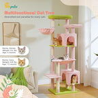 PETEPELA Large Cat Tree, 69-Inch Tall Cat Tower for Indoor Large Cats with Super Big Hammock, Cat Climbing Tree Tower with Scratching Posts, Cozy Condo House and Top Perch, Pink