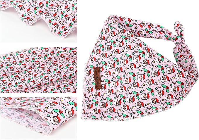 Lionet Paws Christmas Dog Bandana Girl for Small Medium Dogs,Pink Santa Dog Kerchief Washable Dogs Triangle Bibs Scarf