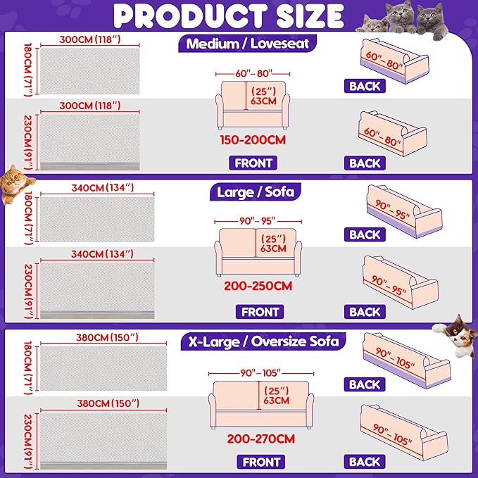 Cat Scratch Furniture Protector - Anti-Slip, Waterproof Sofa Cover to Keep Cats Off, Pet-Friendly Couch Protectors for 3 Cushion Couch, Anti-Scratch Couch Cover for Pets and Kids 150"X91" Beige