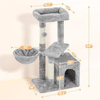 Yaheetech Cat Tree, Multi Level Climbing Tower for Indoor Cats, Pet Activity Center Scratching Post Indoor Furniture Bed with Basket for Kittens, Light Gray