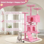 Large Cat Tree, 54 Inches Cat Tower Condo with Scratching Post for Indoor Cats, Wrapped Sisal Pole, Platform, Baskets & Dangling Toy, Pink