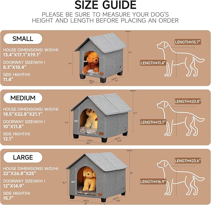Indoor Dog House with Warm Plush Mat and Elevated Feet,Soft Dog Bed House for Medium Size Dog and Multiple Large Cat,Max Pets Size 20.8 X 13.7 Inches