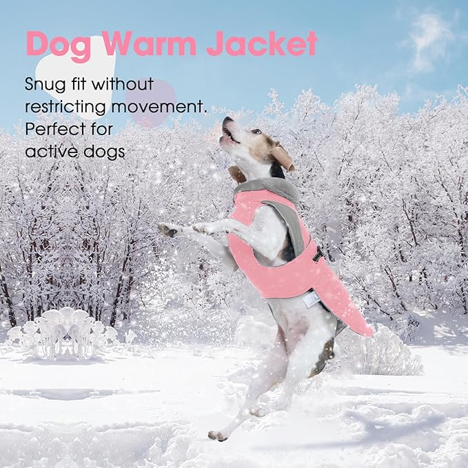 Nanaki Small Dog Coat for Winter Waterproof, Warm Fleece Lining Furry Collar Dog Jacket with Leash Hole, Reflective Adjustable Cold Weather Puppy Pet Snow Jacket Vest Outdoor Walking Hunting, Pink M