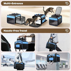 Top and 2 Sides Expandable Cat Carrier 18x11x11, TSA Airline Approved Dog Carriers for Small Dogs, Soft-Sided Pet Carrier with Self-Locking Zippers for Kitten,Rabbit, Puppy, Blue