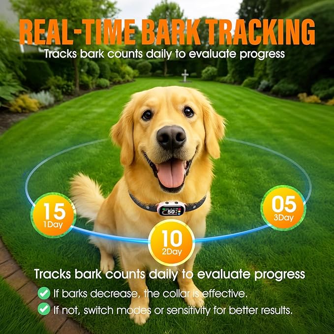 Smart Dog Bark Collar for Small Medium Large Dogs 10-100lbs, Humane Anti-Bark Device with Anti-False Trigger Gravity Sensor & Bark Count Tracking, 4 Modes & 8 Levels to Effectively Stop Barking