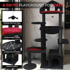 Gothic Cat Tree Tower 58" - Spooky Cat Condo with Throne Bed, Hanging Bat, Sisal Scratching Posts & Multi - Level Platforms, Elegant Black Cat Furniture for Indoor Cats