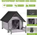 GUTINNEEN Outdoor Heated Dog House Insulated Dog Kennel with All-Around Metal Frame, Weatherproof Anti-Bite Dog Shelter with Porch, Wooden Puppy Home Indoor(Grey, 45’’ Medium)