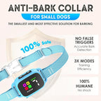 Tiny Bark Collar for Small Dogs 5-15 lbs and Puppies - No Shock Anti Barking Collar - Rechargeable Smart Collar for Dog Training with 7 Sensitivity Levels and 3 Beep&Vibration Modes (Pure Blue)