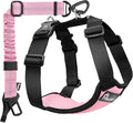 Pawaboo Dog Seat Belt Harness for Car, Dog Car Harness Seatbelt with Double Clips, Adjustable Breathable Pet Vest & Dogs Safety Tether with Elastic Bungee for Small Medium Large Pet, S, Pink + Black