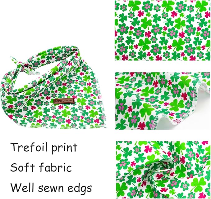 Elegant little tail Dog Bandanas - 1Pack Lucky Colver Pet Gift Washable Dog Scarf Holiday Girl Boy Square Dog Bib Kerchief Scarf Adjustable Pet Bandana for Small Medium Large Dogs
