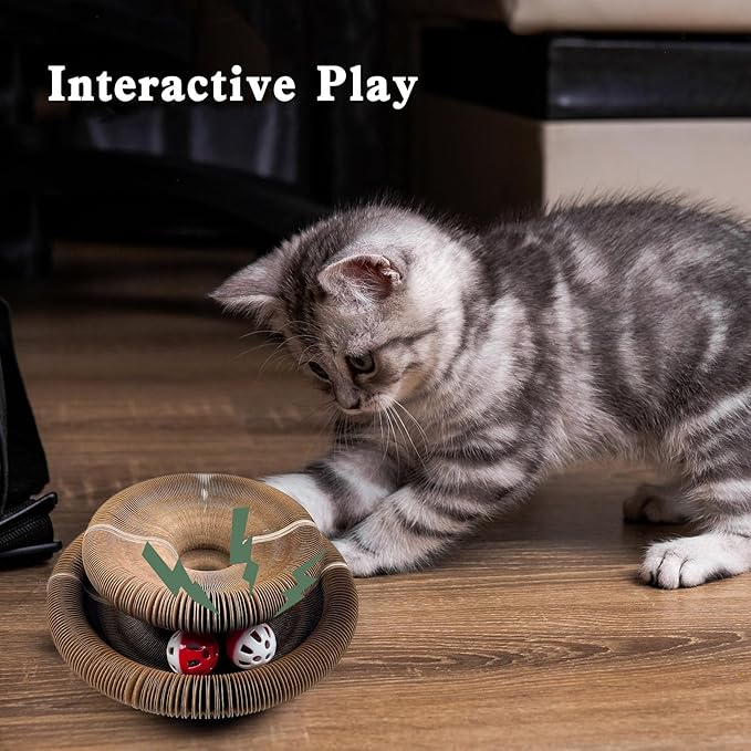 2pcs Cat Toy Scratch Board - Foldable Accordion Cat Scratching Board with Bell Ball - Interactive Cardboard Scratcher cat Toys for Engaging Play