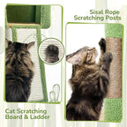 Globlazer Large Cactus Cat Tree Tower, 70in Tall Heavy Duty Green Cat Tree for Indoor Cats Sturdy Cat Tower with Scratching Post and Board, Hammock, Cat Condos for Adult Cats Kittens, F70 Pro, Green