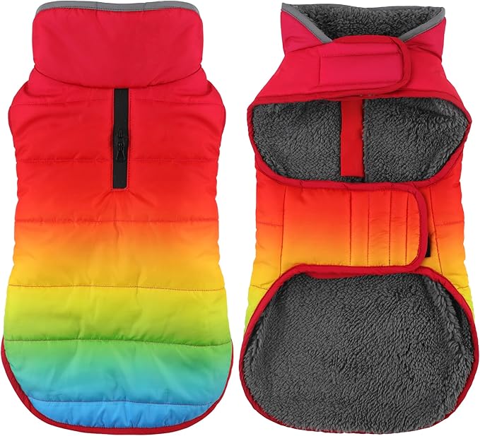 Dog Winter Coat, Waterproof Dog Jacket with Leash Hole, Reflective Adjustable Pet Snow Vest, Warm Fleece Sweater for Small Medium Large Dogs - Rainbow, 3XL