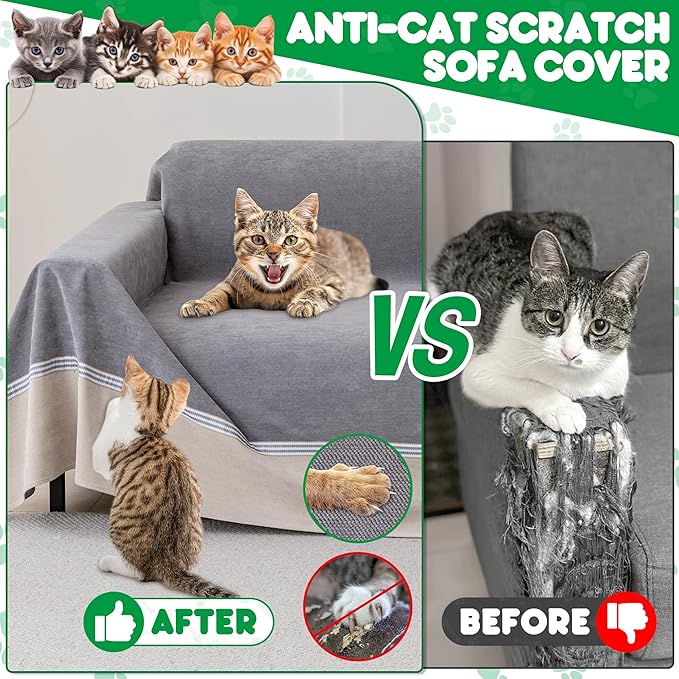 Cat Scratch Furniture Protector - Anti-Slip, Waterproof Sofa Cover to Keep Cats Off, Pet-Friendly Couch Protectors for 3 Cushion Couch, Anti-Scratch Couch Cover for Pets and Kids 134"X91"Dark Gray