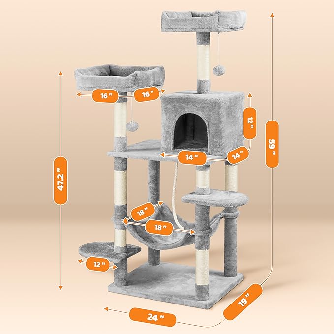 Topeakmart 59 inches Cat Tree Cat Tower Stand House Condo with Big Hammock Scratching Post Kitty Pet Play House