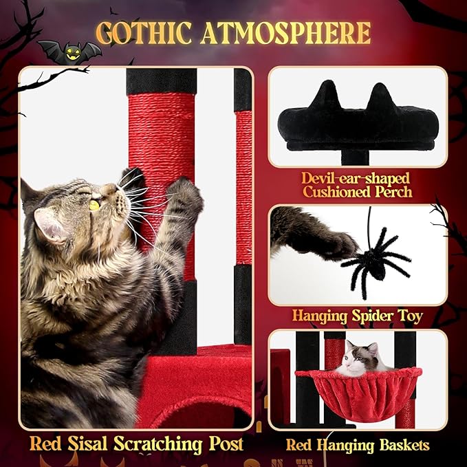 Globlazer Gothic Giant Cat Tree, 83 inch Goth Cat Tree for Indoor Cats Large Adult, XXL Cat Tower with 9 Scratching Posts for 20lb+ Heavy Duty Large Adult Cats, F83, Blood-Goth