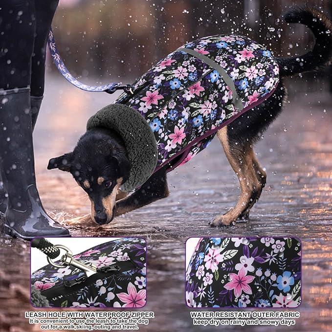Doglay Dog Coat, Waterproof Dog Jacket Pet Winter Coat for Cold Weather with Thicken Furry Collar, Reflective Puppy Winter Jacket Warm Fleece Lining for Small Medium Large Pets