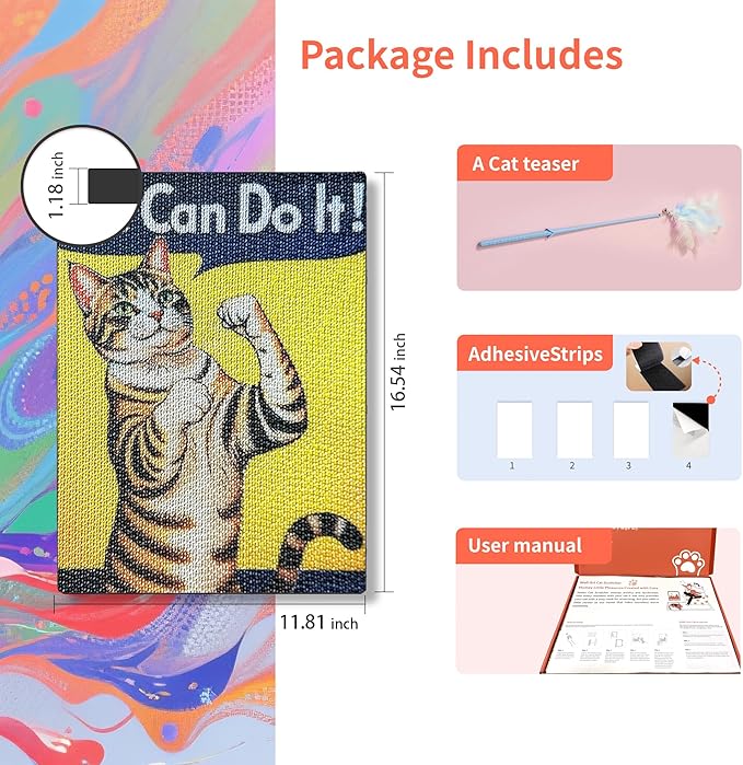 Art Cat Scratching Pad,Wall Scratcher for Indoor Cats - 16.54x11.81x1.18 Inches, Double-Sided Use, Cat Cardboard Scratcher Fits All Breeds & Sizes, Easy to Install,Cat Gifts
