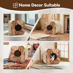 Cat Scratcher House, Cozy Cardboard Design, Safe and Secure for Kittens, Eco-Friendly, Wood Grain (Square)