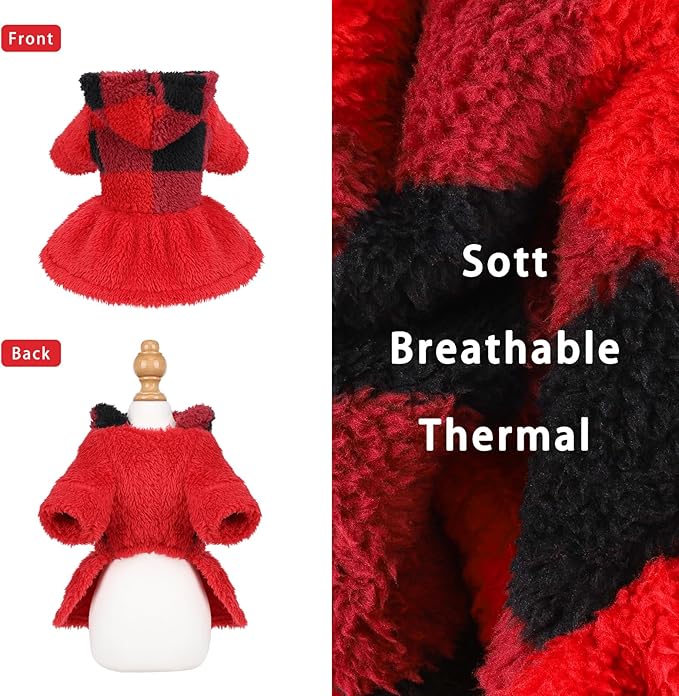 Dog Sweaters for Small Dogs Girl Dog Hoodie Warm Fleece Doggie Sweatshirt Cute Puppy Dress Winter Pet Sweaters Doggy Clothes Outfit Apparel for Chihuahua Yorkie, Red, S