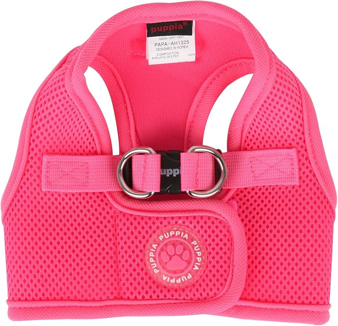 Puppia Neon Soft Vest Harness Step-in No Choke No Pull Walking Training for Small and Medium Dog, Pink, X-Small
