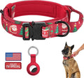 DAGANXI Christmas Tactical Dog Collar, Adjustable Military Training Nylon Dog Collar with Control Handle and Metal Buckle for Medium and Large Dogs, with Patches and Airtags Case (M, Christmas red)
