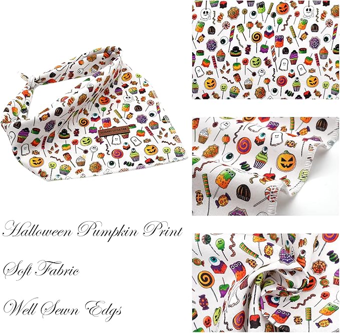 Elegant little tail Halloween Dog Bandana, Holiday Girl Boy Dog Bandanas for Small Medium Large Soft Dogs Washable Square Dog Scarf Adjustable Dog Kerchief