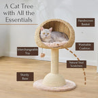 PetPals 2-Level Cat Tree with Handwoven Recycled Paper Rope Baskets, Sisal Scratching Posts, Playful Teaser Toy, Eco-Friendly, Washable Cushion, Cat Furniture (Brown Beige)