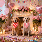 Valentine’s Day Dog Bandanas 2-Pack for Small to Medium Dogs - Reversible Hearts, Lips & XO Scarf, Pink & Red Pet Accessories for Valentine Gift