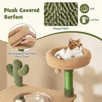 PETSITE 59 inch Cactus Cat Tree Tower, Multi-Level Cat Tower with Sisal Scratching Posts, Board and Rope, Cat Condo, Capsule Bed, Hanging Ball and Self Groomer, Cute Cat Tree for Indoor Cats