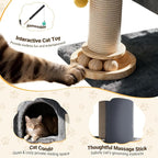 【SteadyCore】 PetDance All-in-1 Cat Tree Tower with Heavy Duty Board, Solid-Wood,Small Cat Tower with Multiple Fun:Interactive Track Ball Toy & Self-Grooming Brush for Indoor Cats,Dark Gray