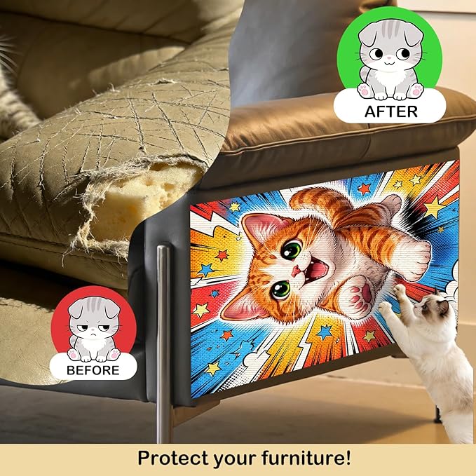 Nuxovilar Cat Wall Scratcher 15.3x23.6 Inches Polyester Synthetic Fiber, Comic Style Kitten Print, wall scratchers for Indoor Cats, cat Scratch pad, Home Decor, Kids Room, Den (2pcs)