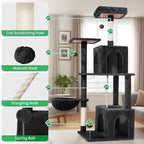 54 Inches Large Cat Tree Tower for Indoor Cat, Tall Cat Tower with Scratching Posts, Cat Condos, Cat Hammock, Pompoms, Top Perches, Sisal Rope, for Bed Room, Living Room (Black)