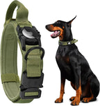 Tactical AirTag Dog Collar - Heavy Duty, Adjustable GPS Collar Compatible with Apple AirTag, with Holder & Control Handle for Medium/Large Dogs [ Green, M ]