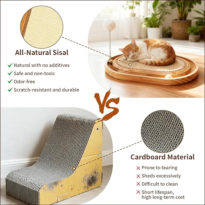 Cat Scratcher, Cat Scratch Sisal Pad with Ball Track Spring Ball, Kitten Interactive Toy for Indoor Cats, Satisfies Kitten’s Scratching, Chasing and Hunting
