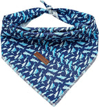 Elegant Little Tail Dog Bandana, Shark Print Pet Birthday Cotton Boy Dog Bibs Scarf, Soft Adjustable Square Kerchief for Small Large Dogs