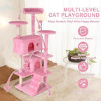Heavy Duty Cat Tree,54 Inch Tall Cat Tower,2 Cozy Condos,Scratching Posts,Ladders & Sisal Pole,Multi-Level Perches Platforms for Indoor Cats,Sturdy Pet Climbing Furniture,Pink